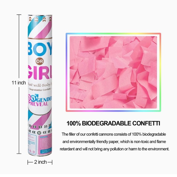 4 Gender Reveal Confetti Cannon in Pink - Picture 4 of 10